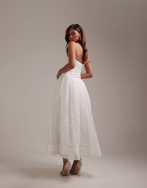ASOS DESIGN cami ruched bust maxi wedding dress with full lace skirt in ivory, 3 of 6