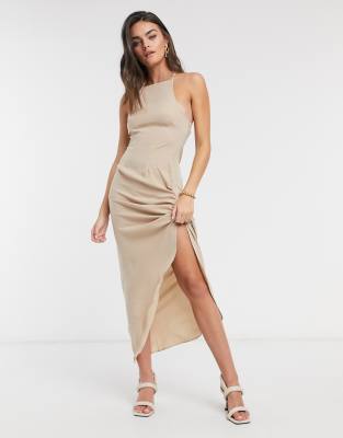 ruched front maxi dress