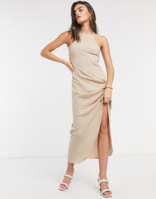 ruched front maxi dress