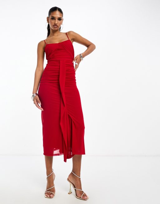 Ruched mesh shop midi dress