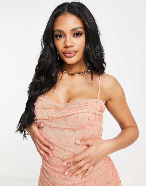 Peach mesh clearance dress