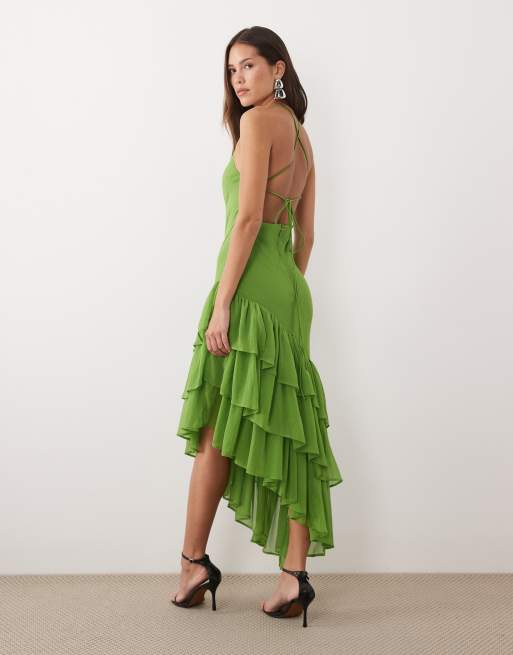ASOS DESIGN cami ruffle hem maxi dress in green, 2 of 4
