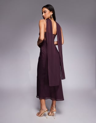 chinese dress ladies Rent ASOS EDITION Fine Lace Cami Maxi Dress With Drape Detail In Dark Blue main image 1