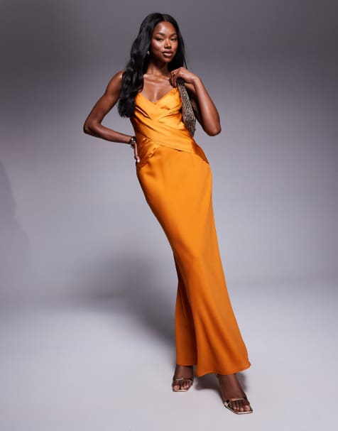 ASOS DESIGN cami satin bust overlay chiffon maxi dress in rust - view 1
