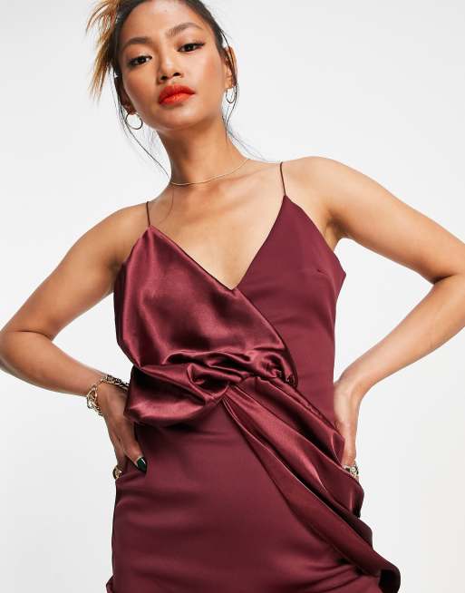 Asos design cami midi outlet wrap dress in satin