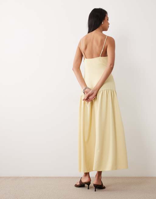 ASOS DESIGN cami scoop neck drop waist maxi dress in buttermilk, 3 of 4