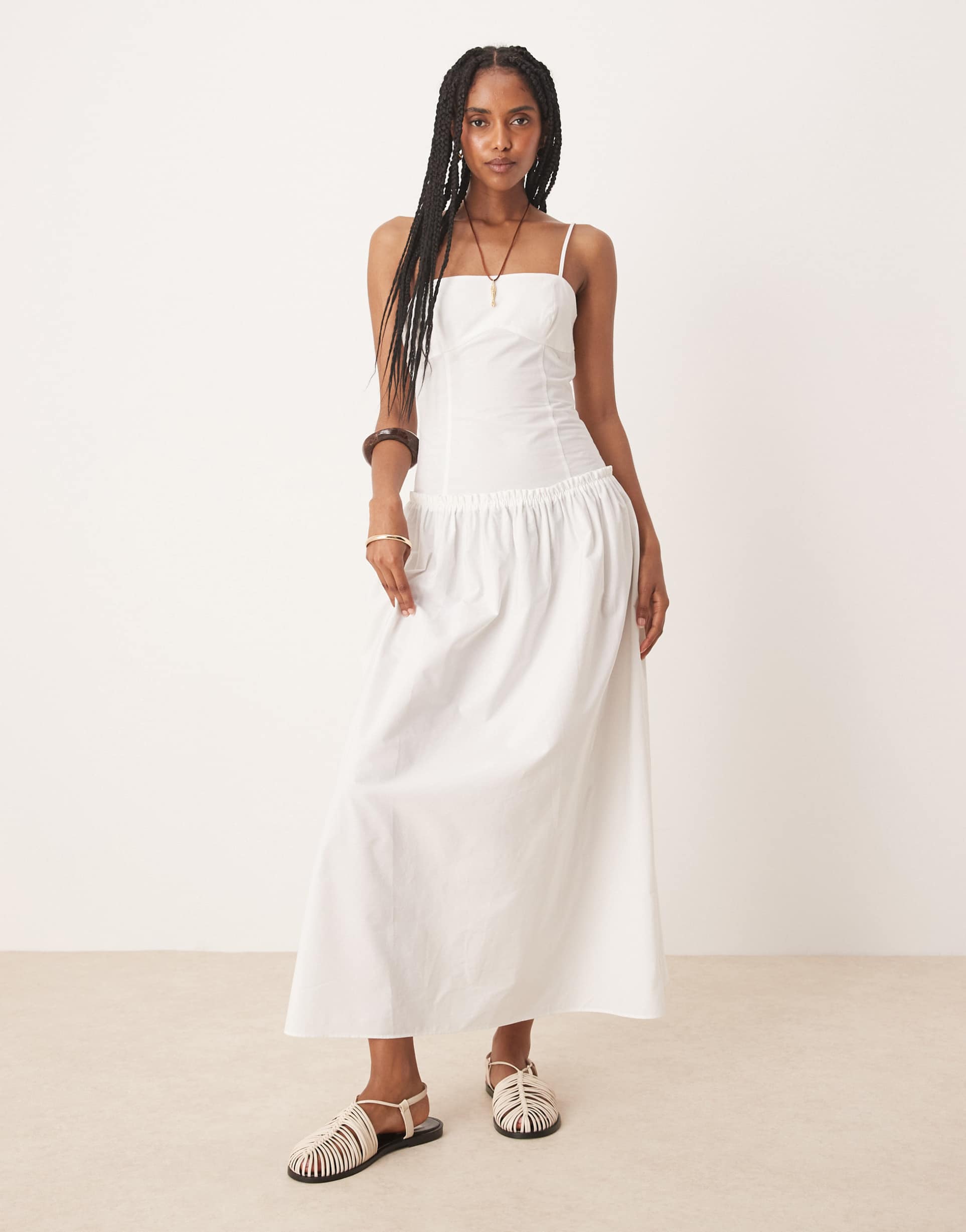 asos design cami seamed poplin midaxi dress with full skirt in white