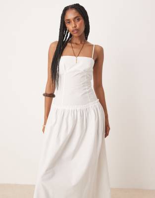 Asos Design Cami Seamed Poplin Midaxi Dress With Full Skirt In White