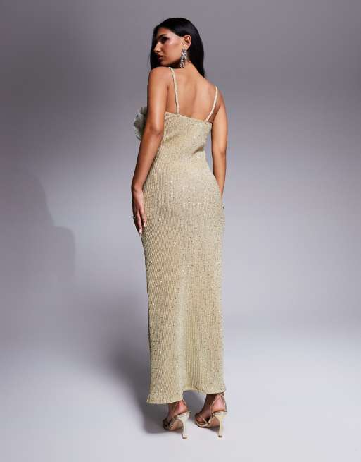 ASOS DESIGN cami sequin corsage midi dress in gold | ASOS
