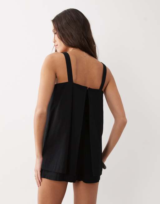 ASOS DESIGN cami short playsuit in black, 4 of 4