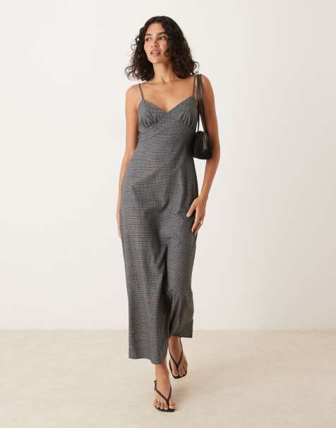 ASOS DESIGN cami slip dress in gray plaid - view 1