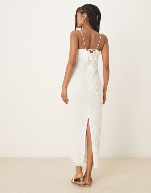 ASOS DESIGN cami slip dress with daisy embroidery & contrast satin bust in white, 4 of 4