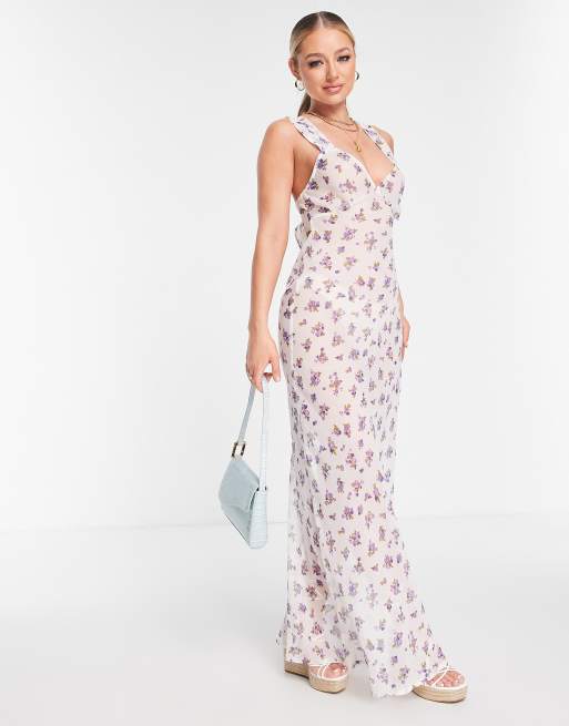 ASOS DESIGN cami slip sheer beach maxi dress in floral print , 3 of 4