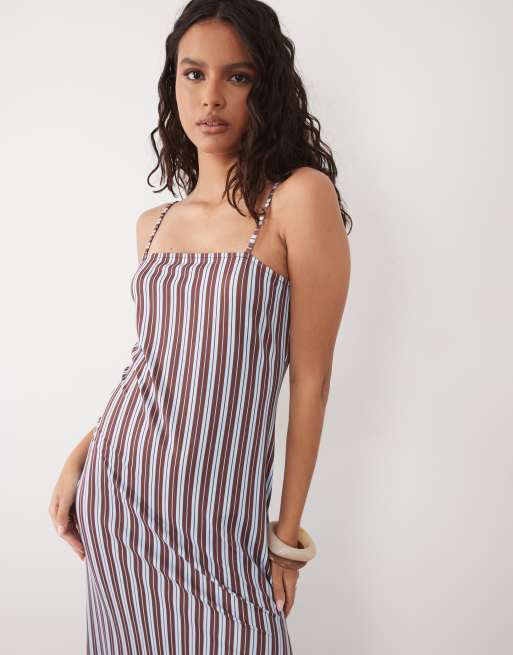 ASOS DESIGN cami square neck with side split maxi dress in stripe, 3 of 4