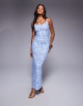 [ASOS DESIGN] ASOS DESIGN cami square neckline sheer devore midi dress in blue M Light Blue