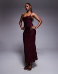 [ASOS DESIGN] ASOS DESIGN cami square neckline sheer devore midi dress in wine-Red M Wine