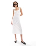 [ASOS DESIGN] ASOS DESIGN cami strap broderie midi dress with corset bodice in white 14 WHITE