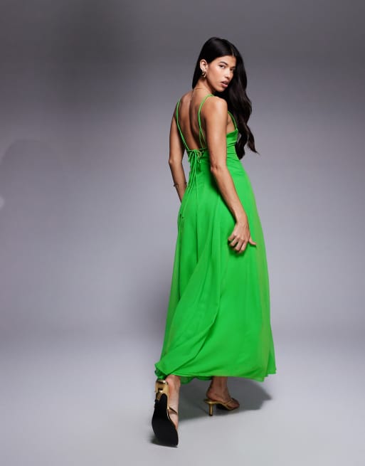 ASOS DESIGN cami strap godet maxi dress with seam detail in green, 3 of 4