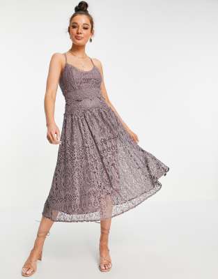 ASOS DESIGN cami strap midi prom dress in lace with circle trims