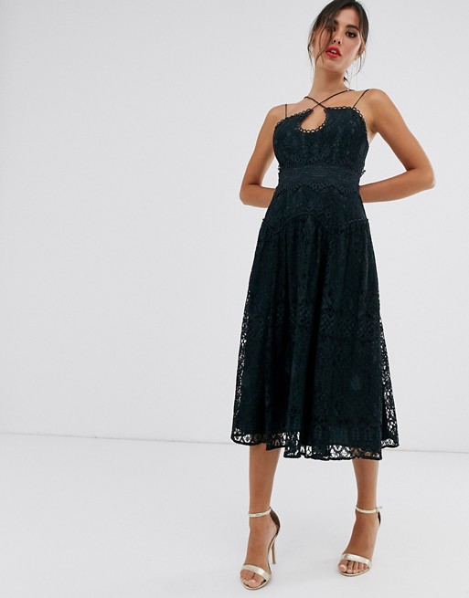ASOS DESIGN cami strap midi prom dress in lace with circle trims