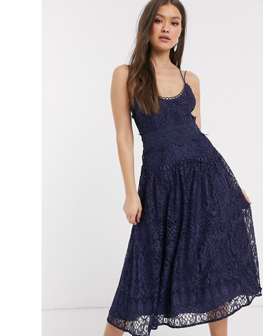 ASOS DESIGN cami strap midi prom dress in lace with circle trims
