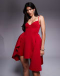 [ASOS DESIGN] ASOS DESIGN cami strap scuba mini dress with full hem sweep and asymmetric hem detailing in red 18 red
