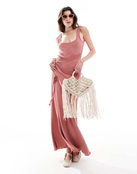 ASOS DESIGN cami strap with ruched tie and side slit midi dress in rust acid wash - view 1