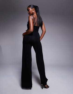 Asos Design Cami Strap With Ruffles Wide Leg Jumpsuit