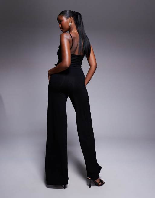 ASOS DESIGN cami strap with ruffles wide leg jumpsuit in black, 2 of 4
