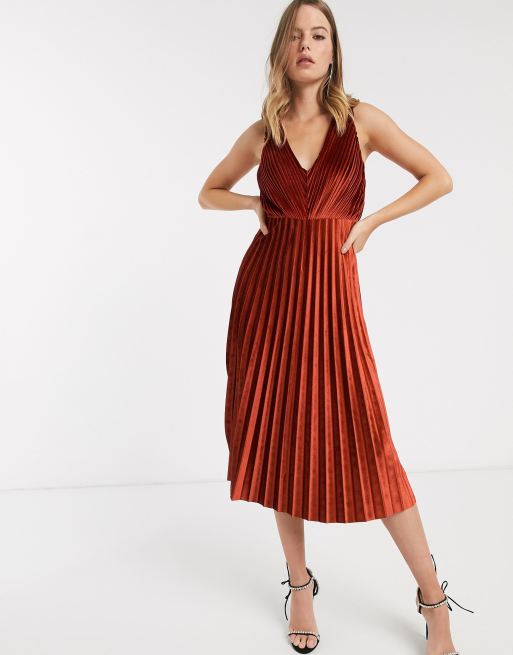 Asos velvet store pleated dress