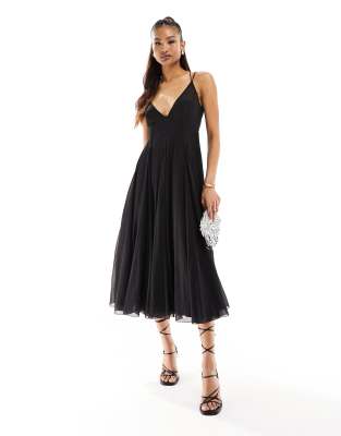 ASOS DESIGN cami midi sundress with pintucks in black