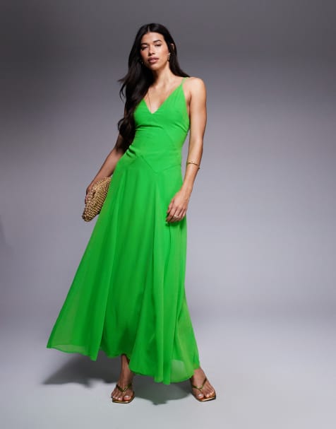 ASOS DESIGN cami straps godet maxi dress with seam details in green - view 1