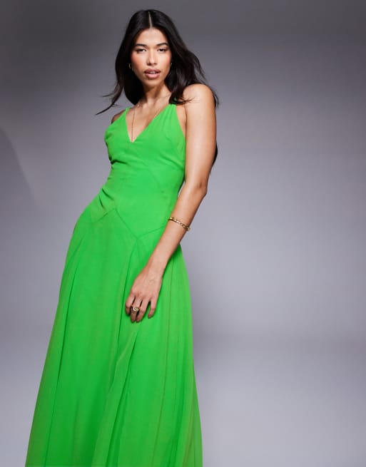 ASOS DESIGN cami straps godet maxi dress with seam details in green