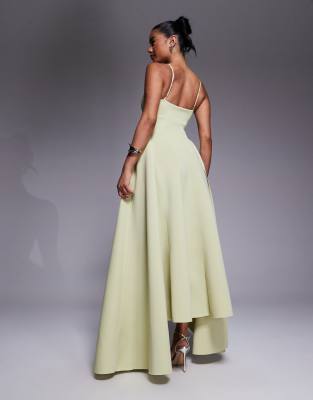 Asos Design Cami Straps Scuba Midi Dress With Full Hem Sweep And Asymmetric Detailing