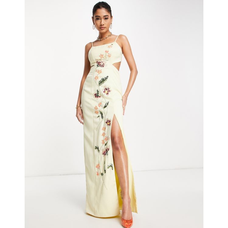 ASOS DESIGN cami structured maxi dress with trailing floral embellishment