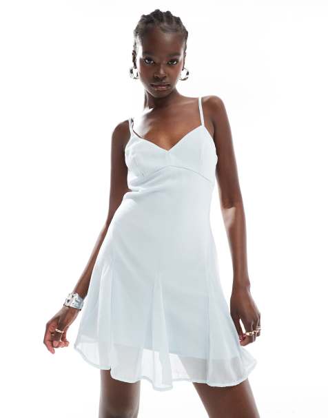 ASOS DESIGN cami swing mini dress with godet hem in icy blue - view 1