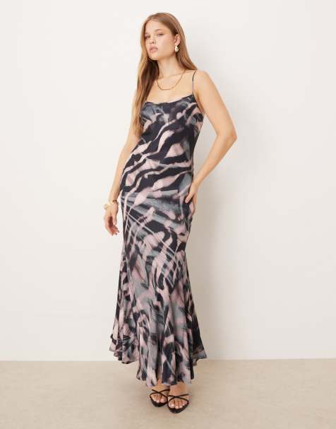 ASOS DESIGN cami tie back satin slip midi dress in zebra print - view 1
