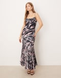 [ASOS DESIGN] ASOS DESIGN cami tie back satin slip midi dress in zebra print-Multi 12 Zebra print