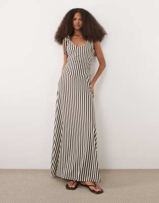 Asos Design Cami Tie Detail V Neck Maxi Dress In Multi