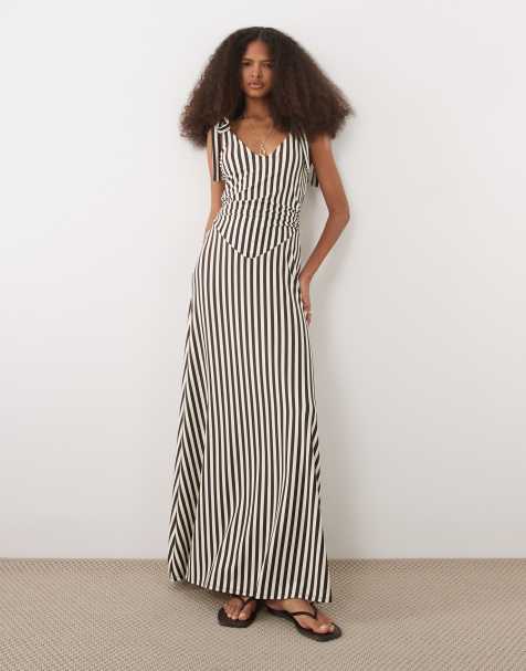 ASOS DESIGN cami tie detail v neck maxi dress in stripe print