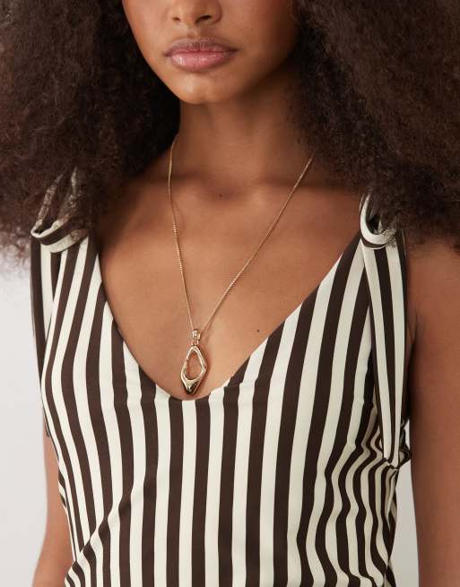 ASOS DESIGN cami tie detail v neck maxi dress in stripe print, 3 of 4