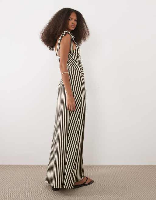 ASOS DESIGN cami tie detail v neck maxi dress in stripe print, 4 of 4