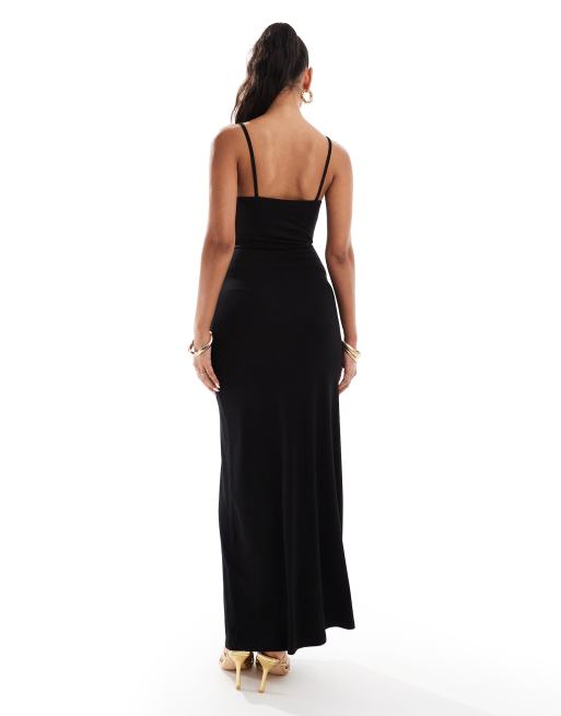 ASOS DESIGN cami tie front bust cup midaxi dress in black, 4 of 4
