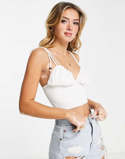 ASOS DESIGN cami tie shoulder milkmaid top in white