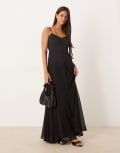 [ASOS DESIGN] ASOS DESIGN cami tiered frill buttoned down maxi dress in black 8 black
