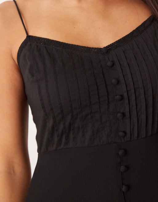 ASOS DESIGN cami tiered frill buttoned down maxi dress in black , 2 of 4