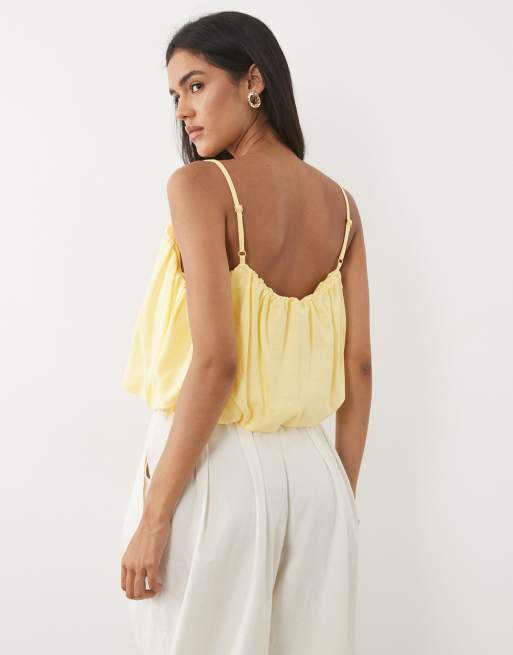 ASOS DESIGN cami-top i hørblanding med ballon-effekt i buttermilk, 4 af 4