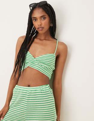 cami top in knit green and white stripes - part of a set-Multi
