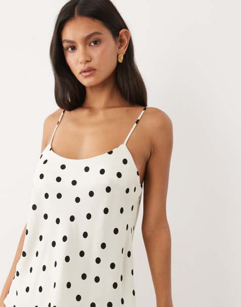 ASOS DESIGN - Cami-top med dyb rund hals og polkaprikker i hørblanding i 90'er-stil - Del af sæt - view 1
