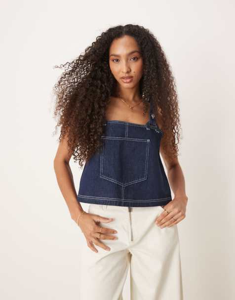 ASOS DESIGN - Cami-top med sømandsstropper i denim - view 1